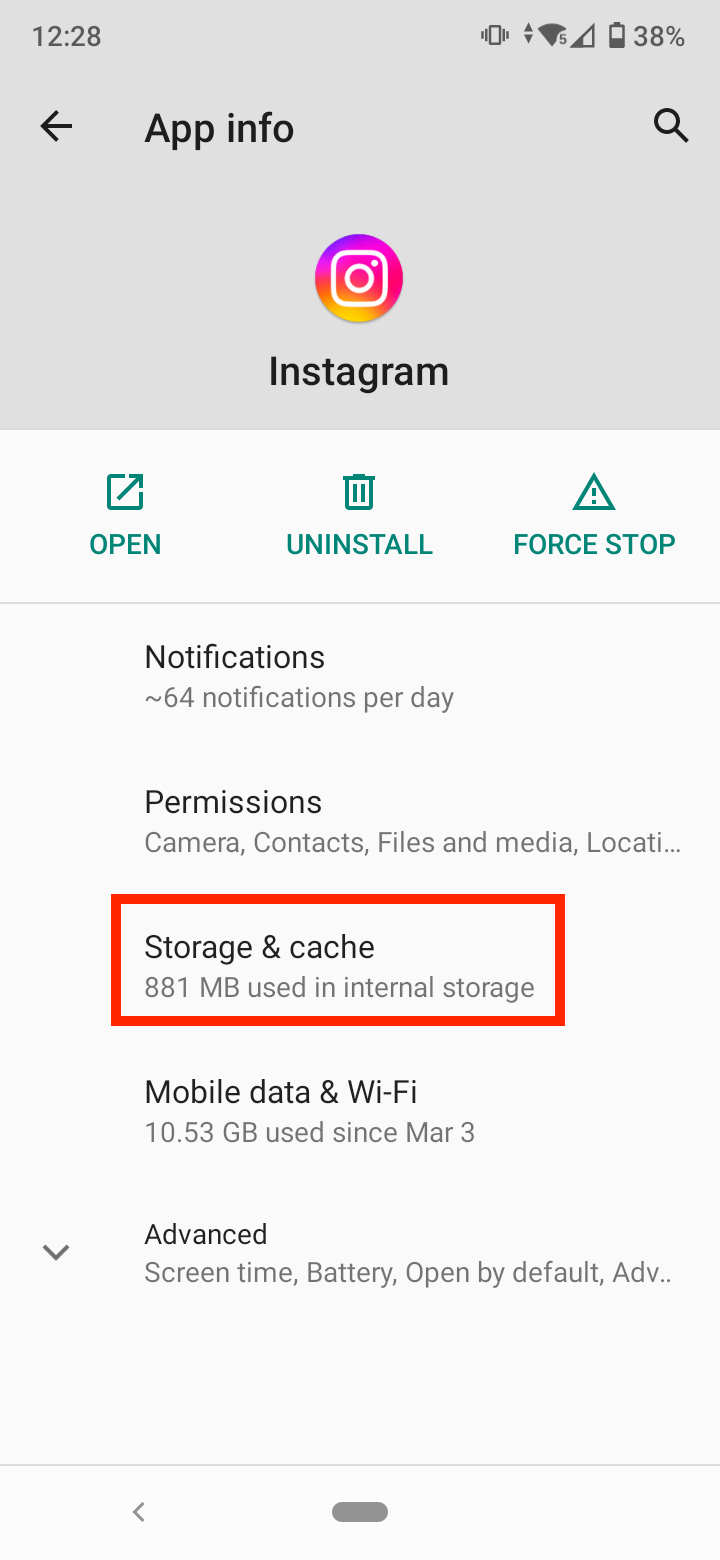 Tap on 'Storage & cache'