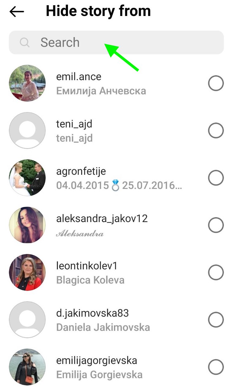 Hide Story from - search for people on Instagram