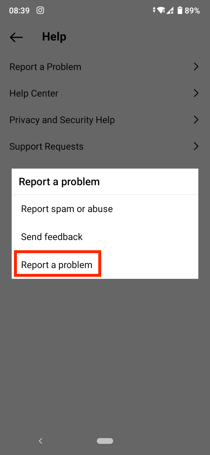  tap on ‘Report a problem’