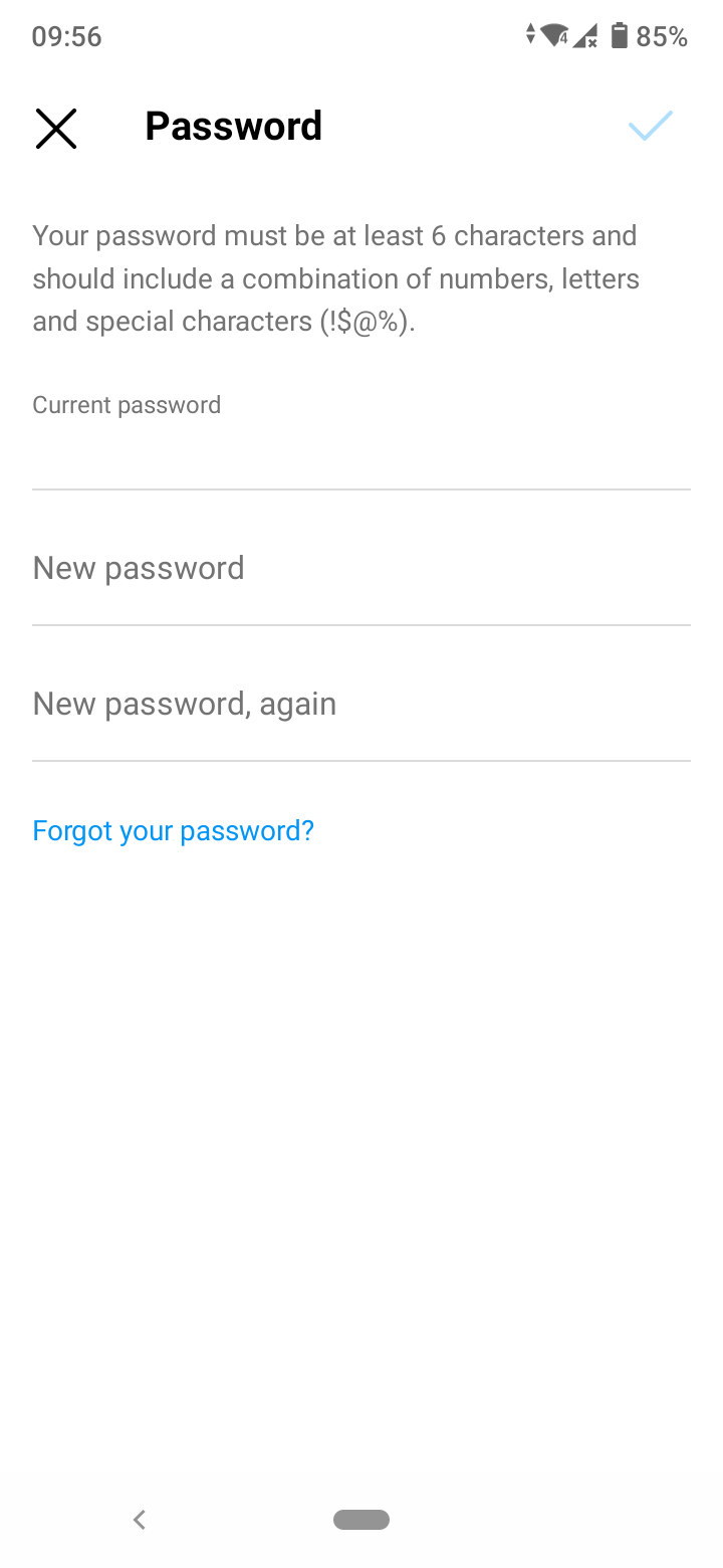  Enter your current password, enter your new password and re-enter it 