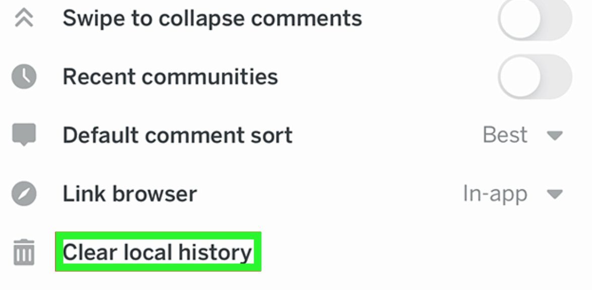 Clear local history - Reddit