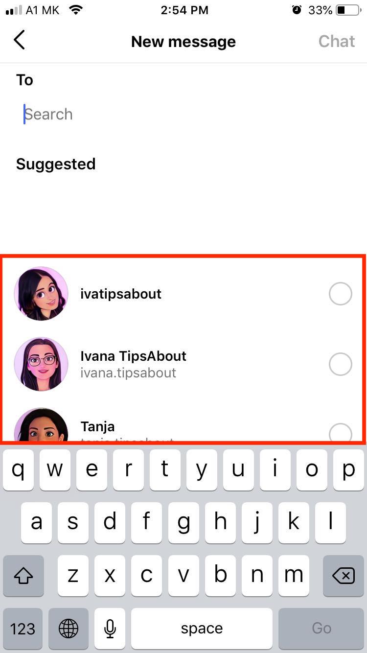select instagram users to chat
