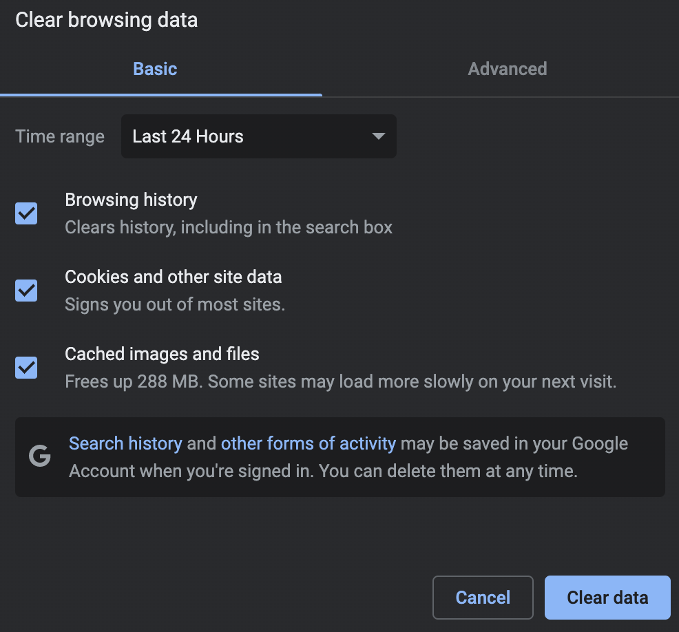 Clear browsing data - Google Chrome