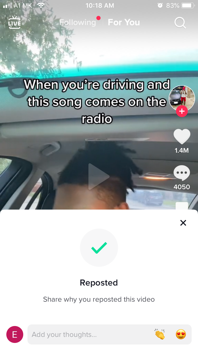 tiktok reposted confirmation message