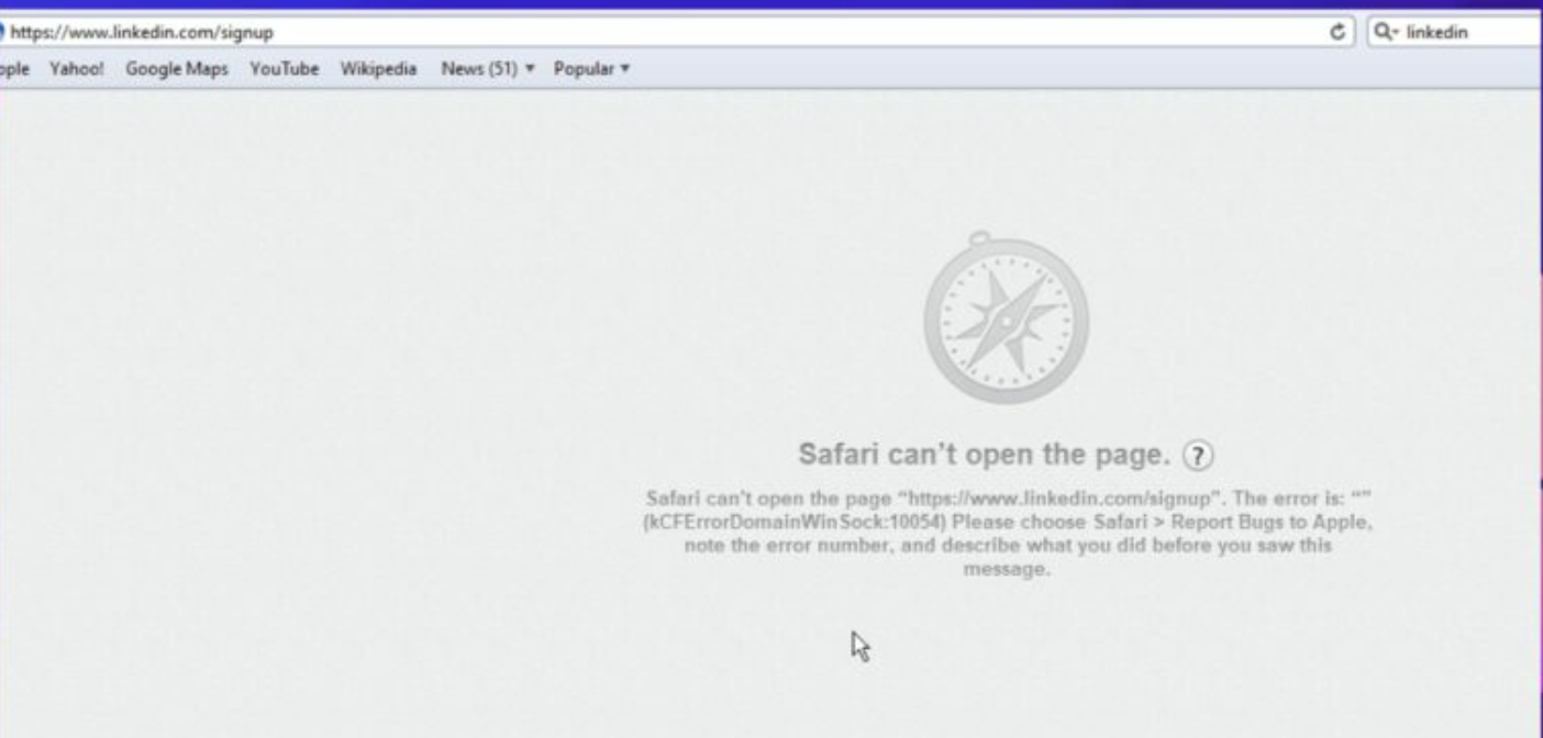 Safari can't open LinkedIn