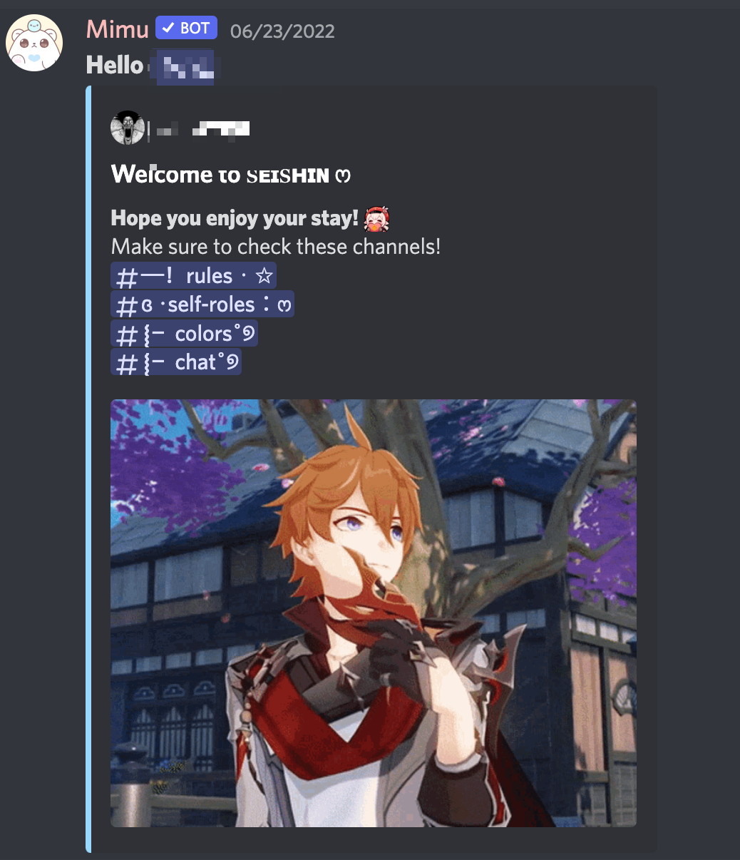 seishin discord welcome message