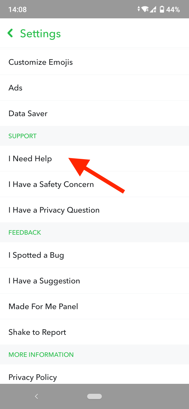 Tap on 'I Need Help’
