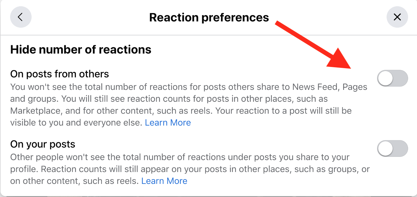 facebook rection preferences 