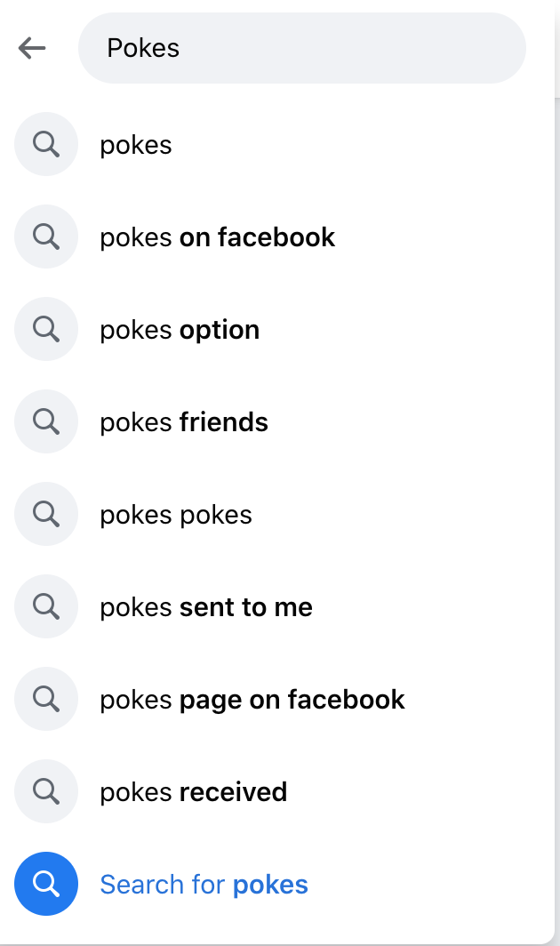 Facebook pokes search bar 