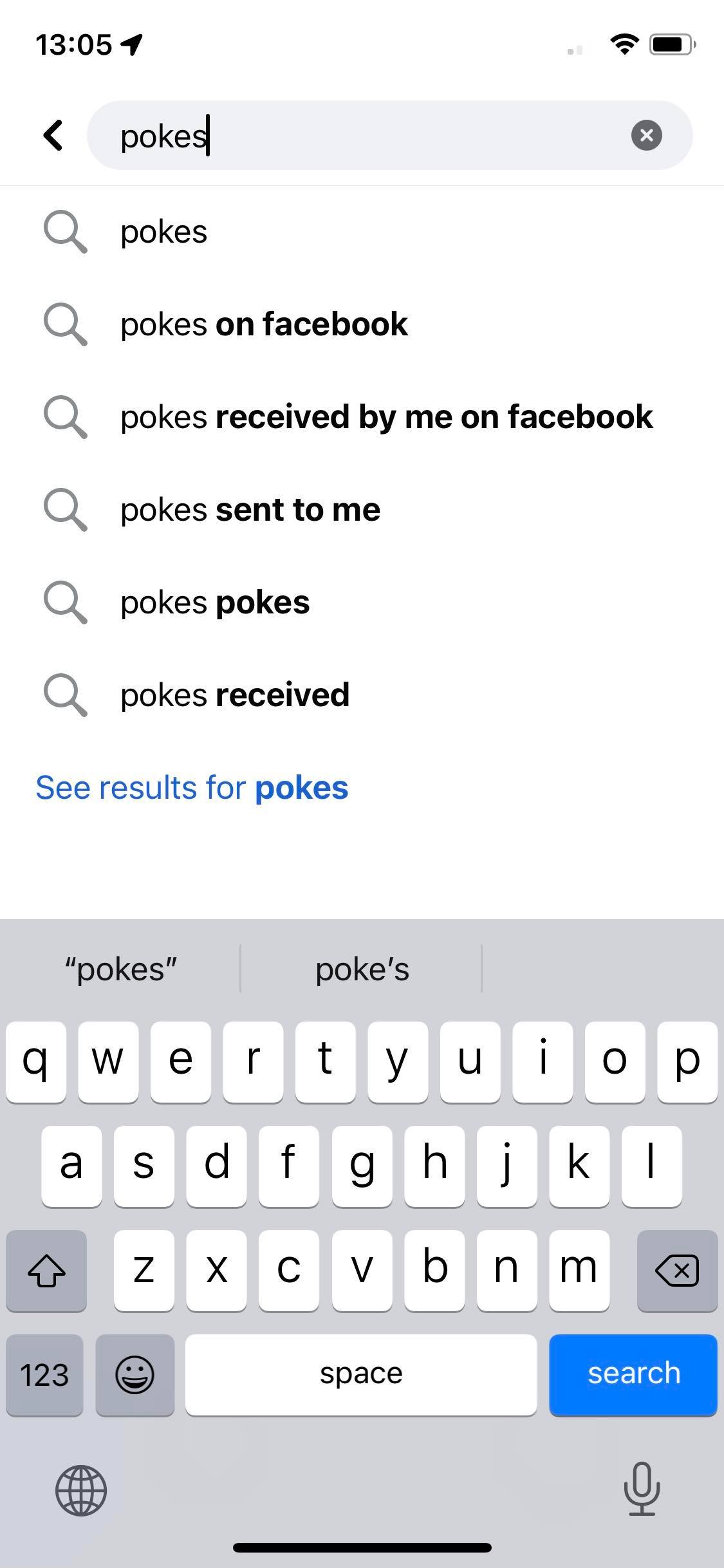 facebook pokes search suggestions 