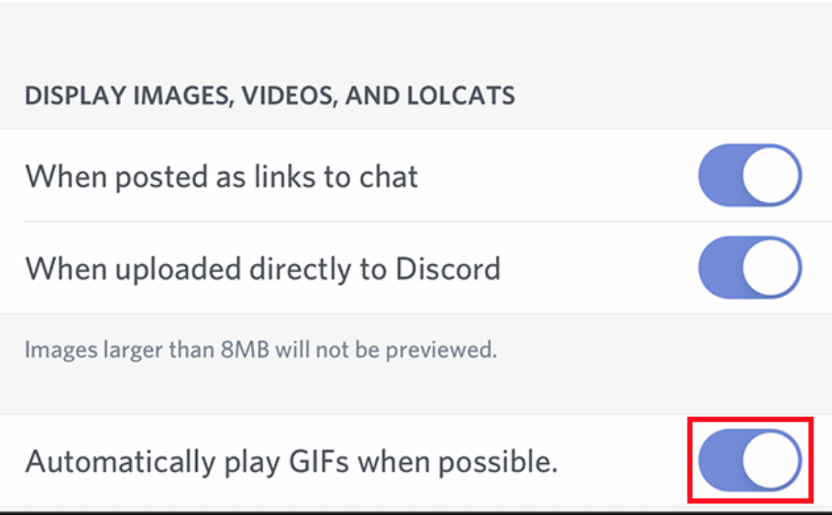 Automatically play gifs when possible - Discord options