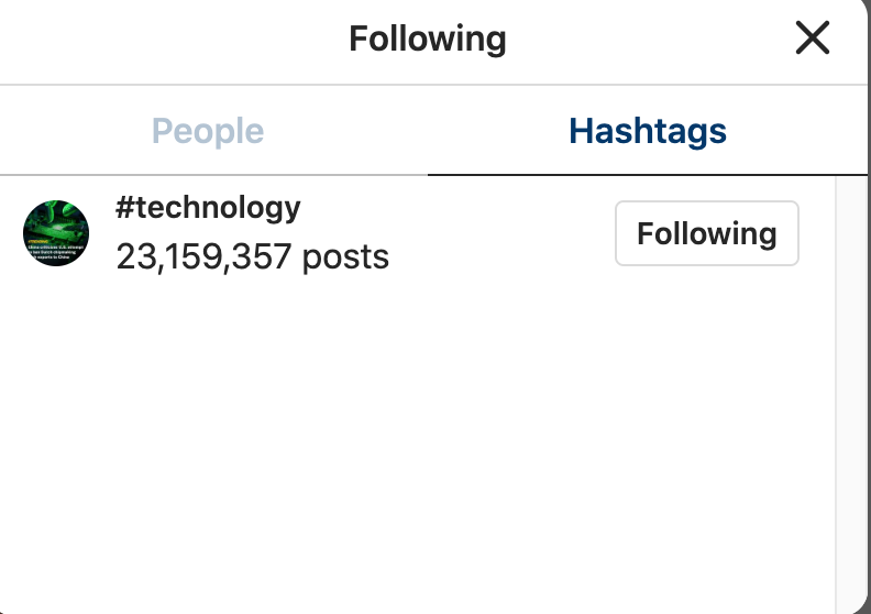 instagram hashtag following button
