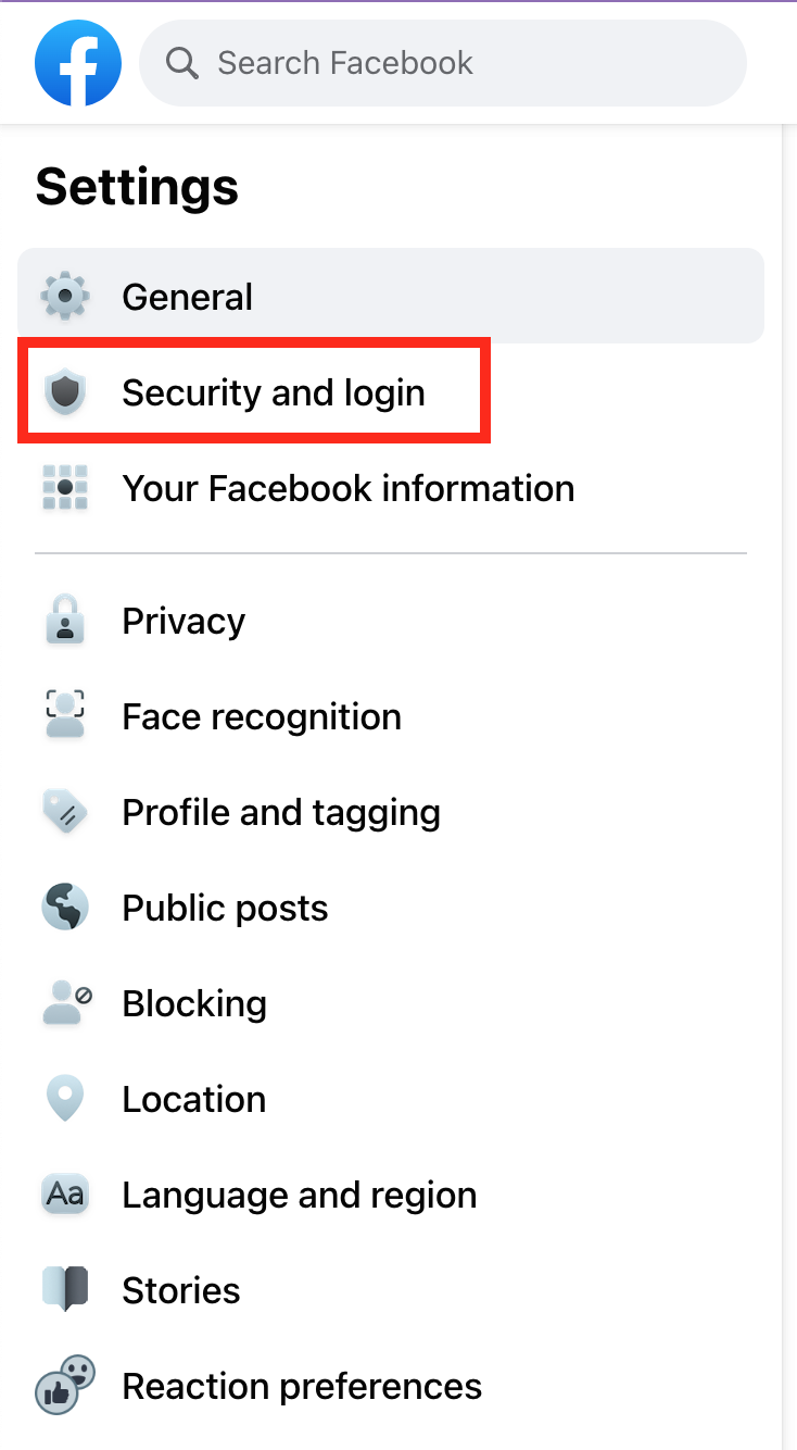 Select 'Security and login'