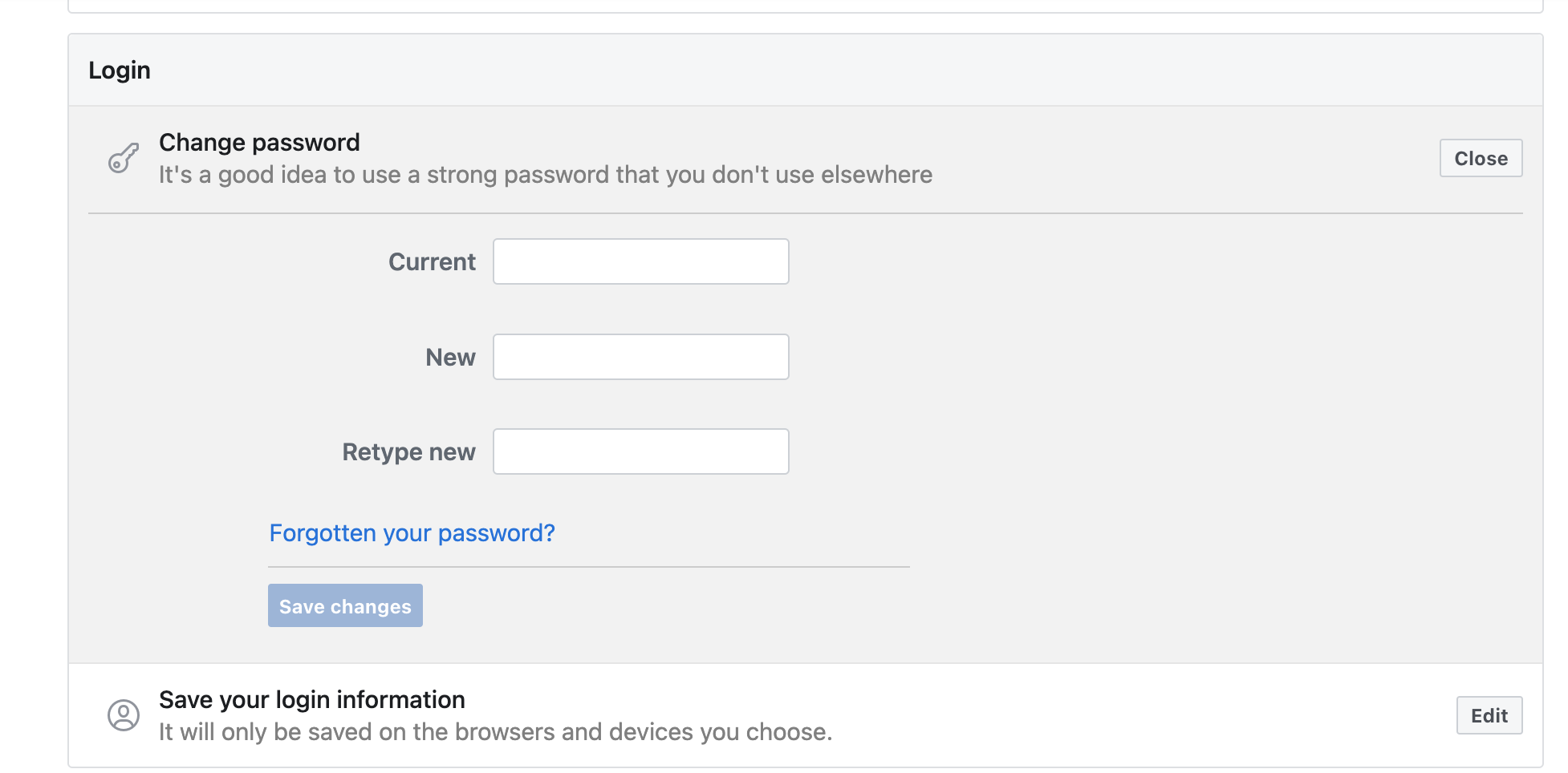 Enter your current password, then type your new password and retype it