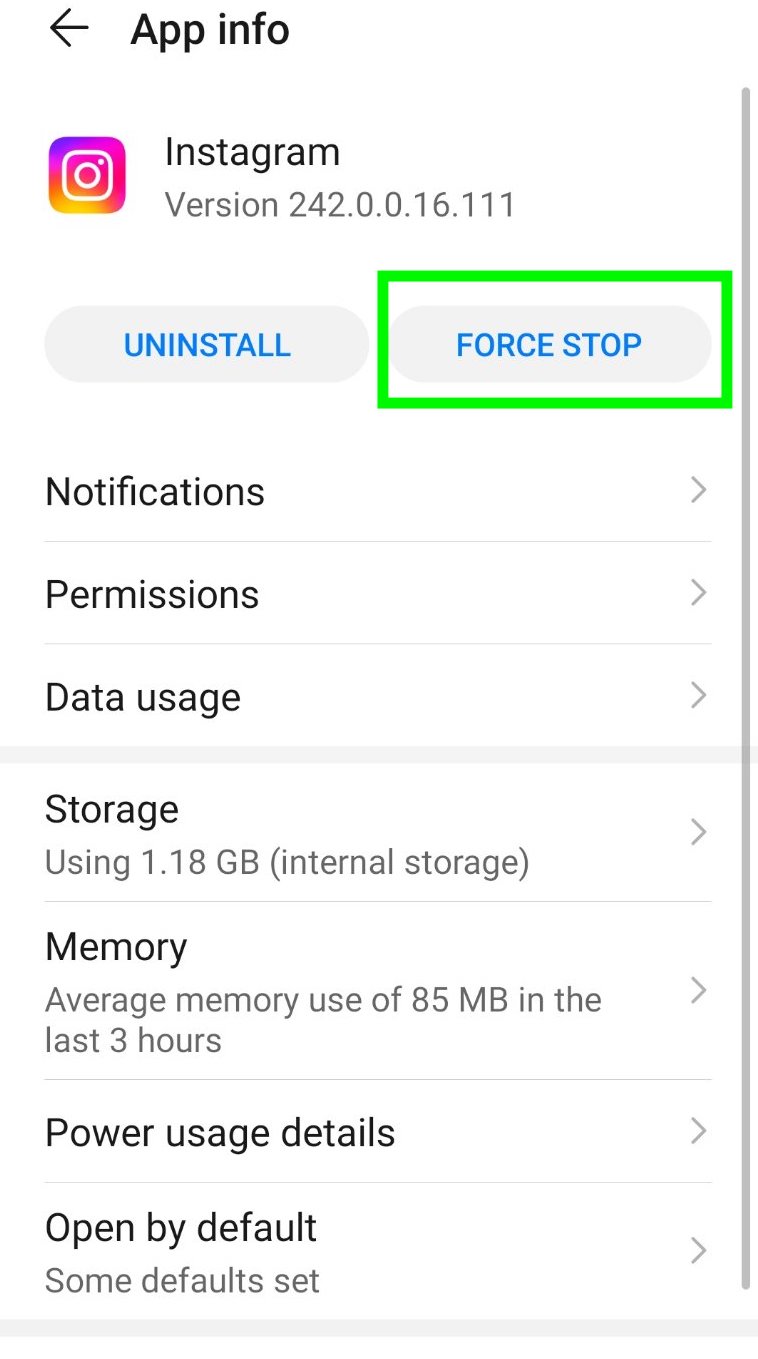 Force Stop Instagram