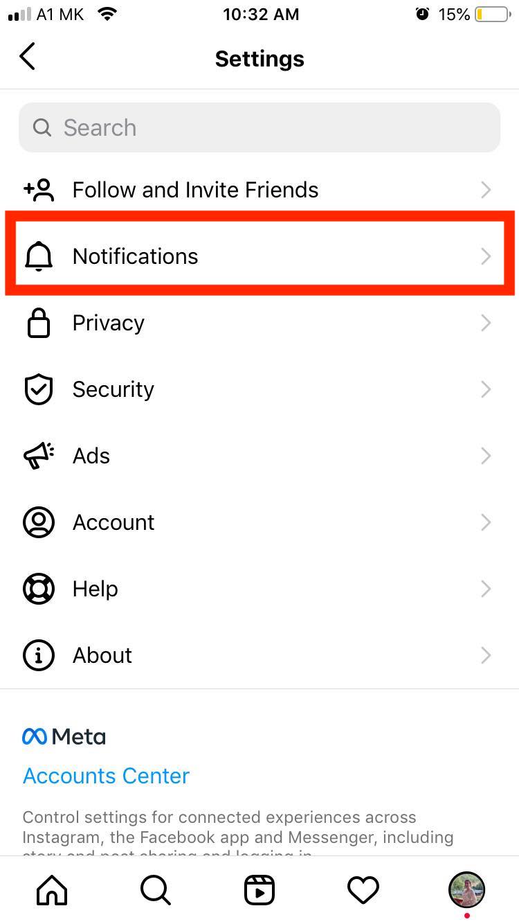 instagram notification options