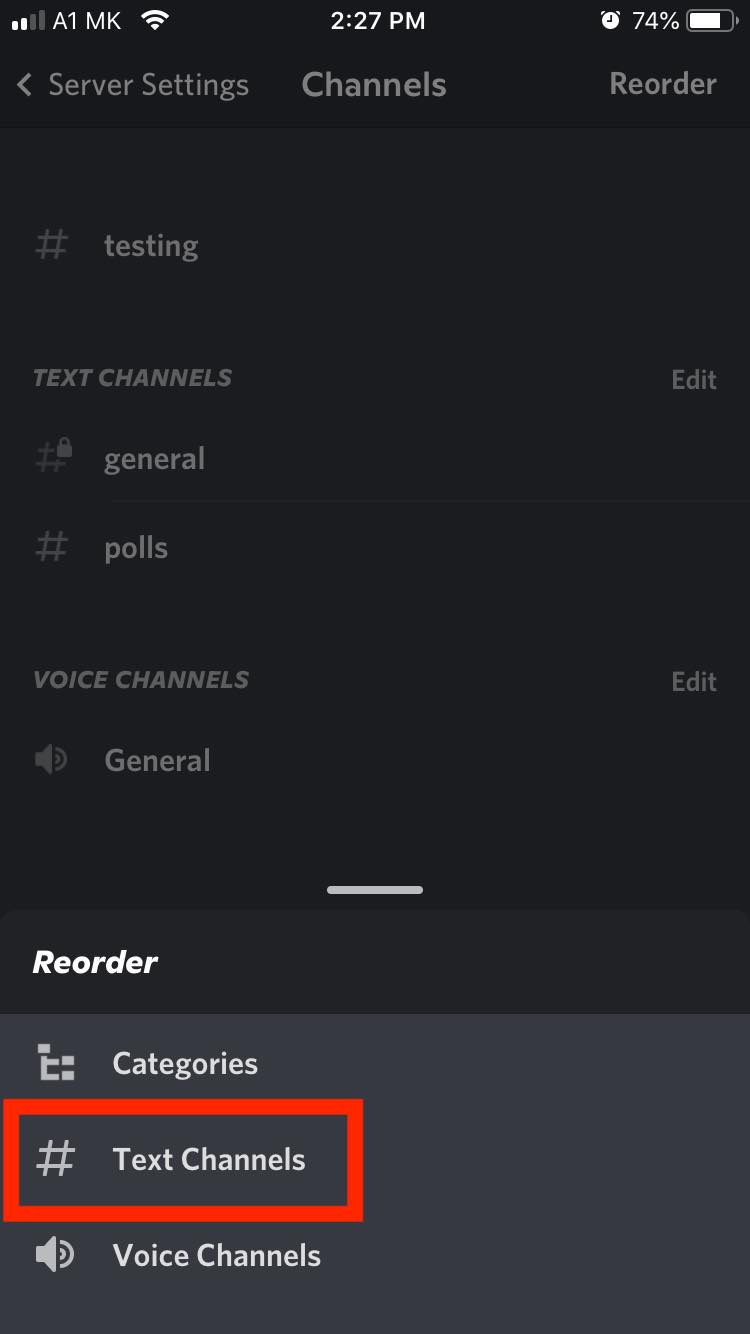 reorder text channels on discord
