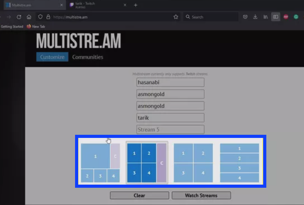 Multistre.am website layouts for Twitch streams