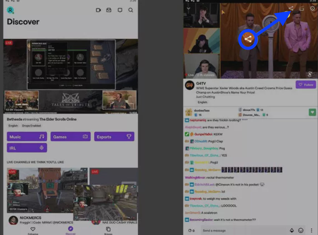 Twitch options on mobile