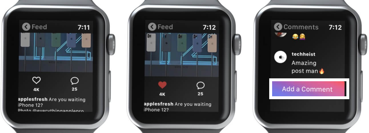 Add a comment on Instagram - Apple Watch
