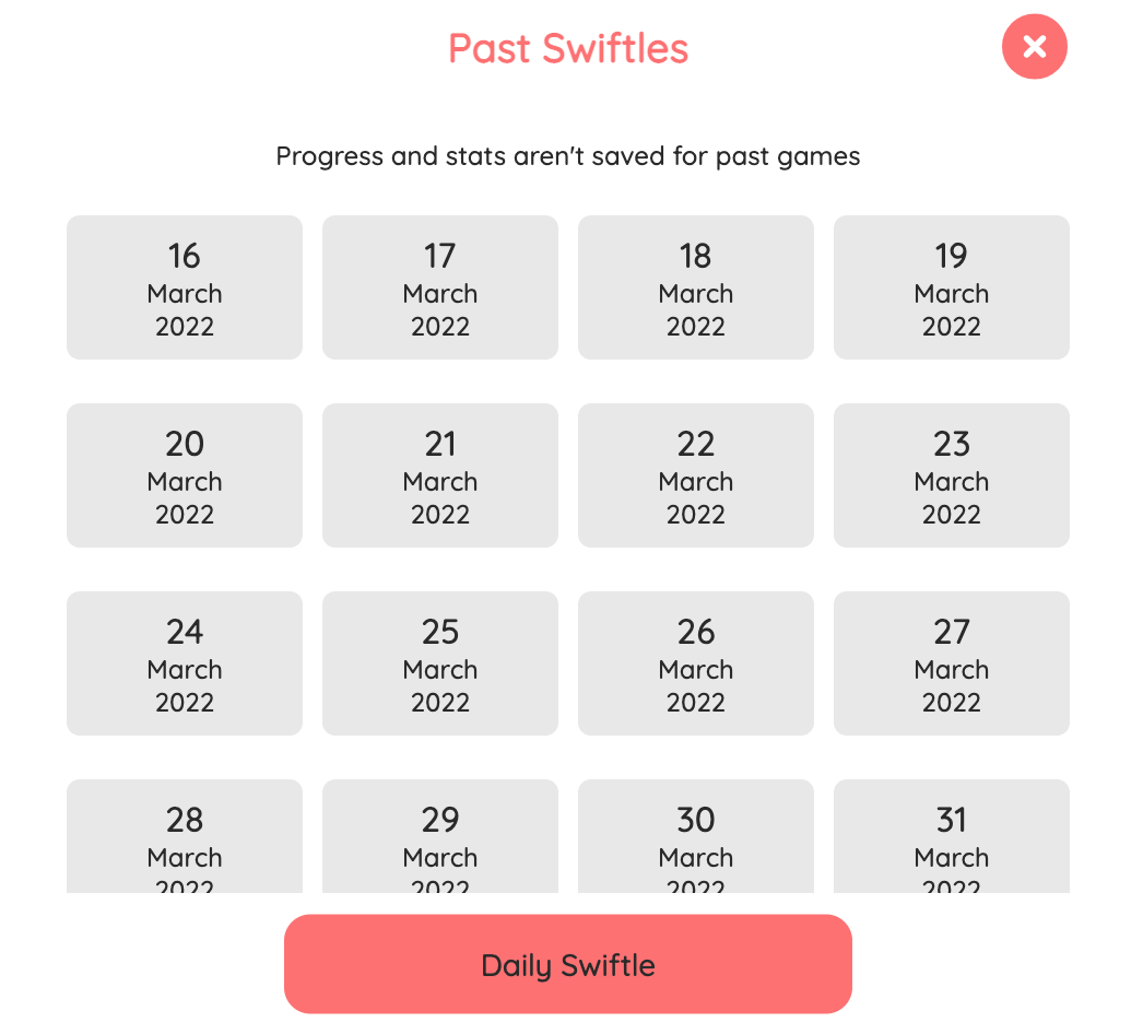 Past Swiftle puzzles 
