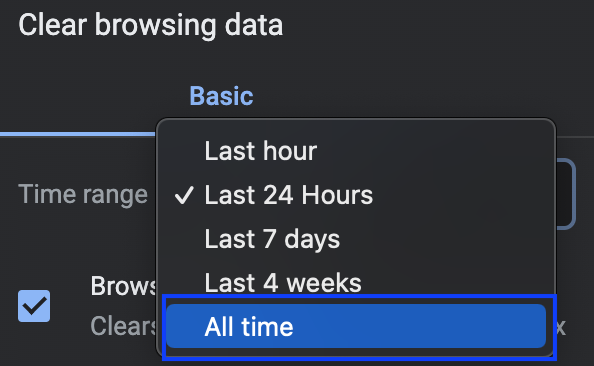 Clear browsing data - All time 