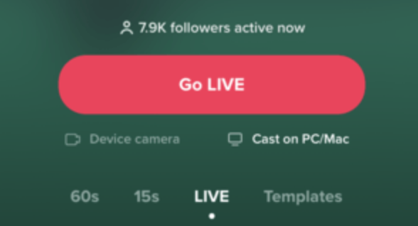 Go Live option - TikTok