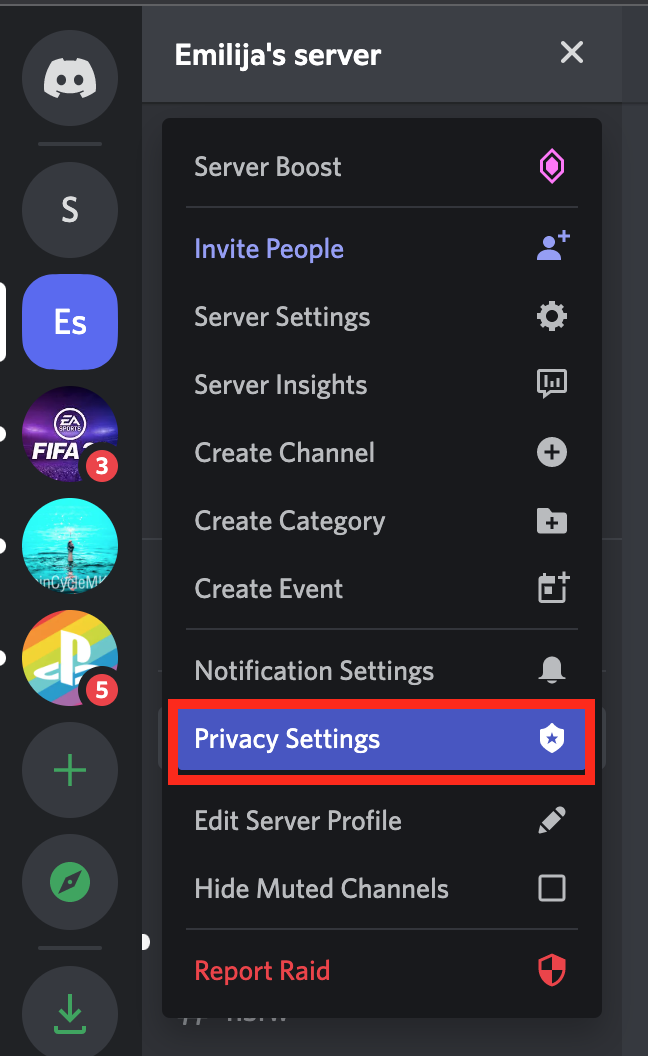 Click on 'Privacy Settings'