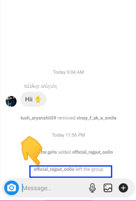 Gray message notification when someone leaves a group chat on Instagram