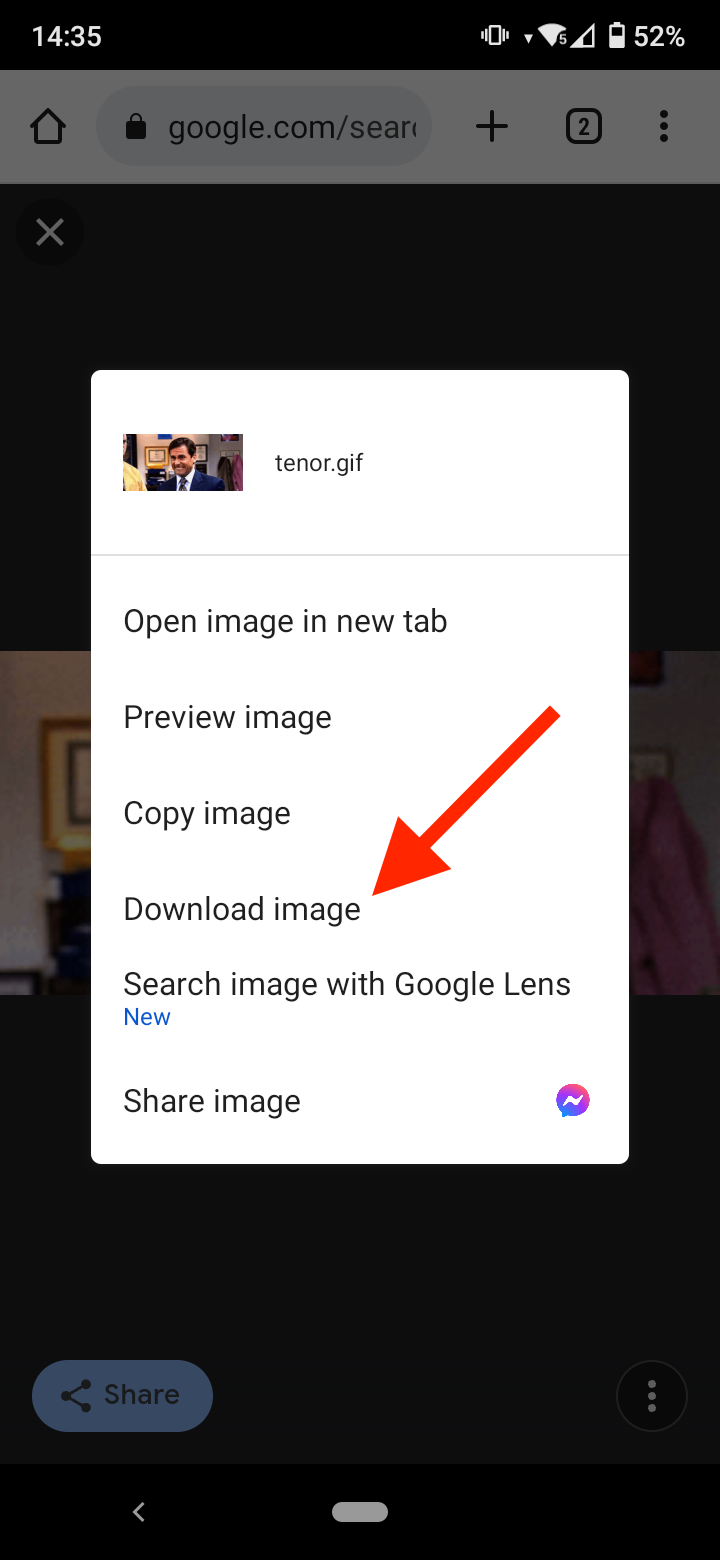 Tap on 'Download image' to save the GIF to your phone