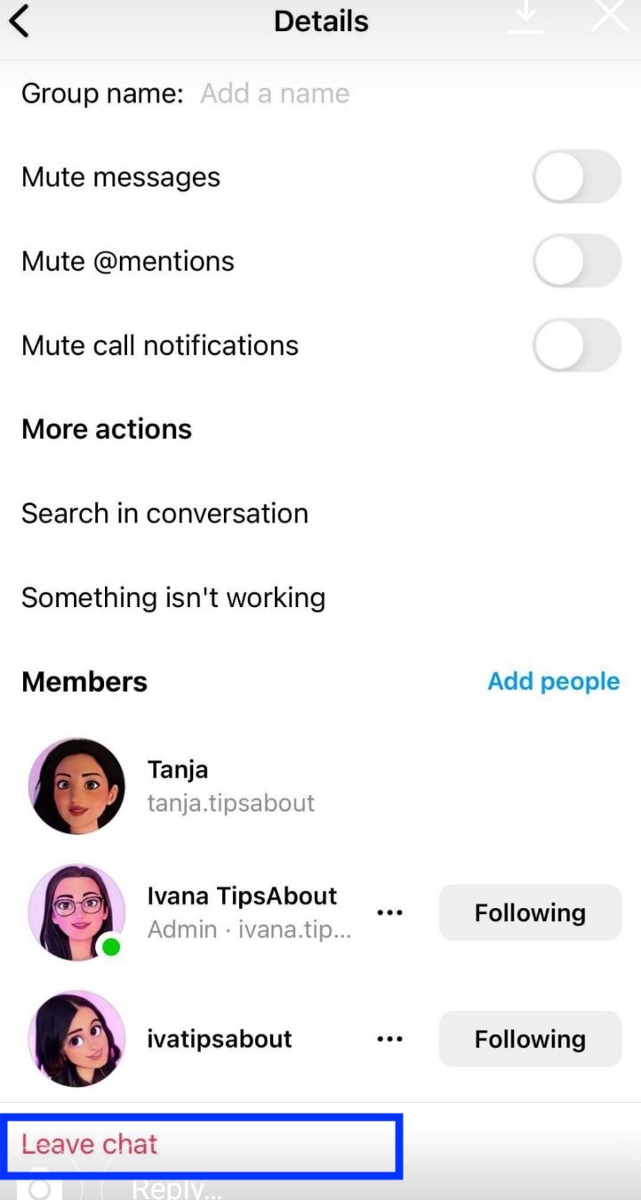 Leave chat option - Instagram