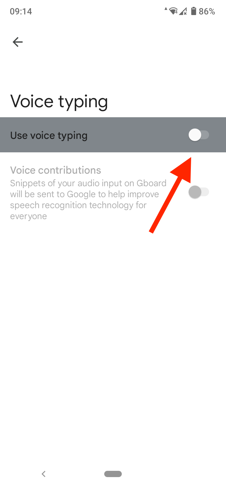 Toggle off ‘Use voice typing