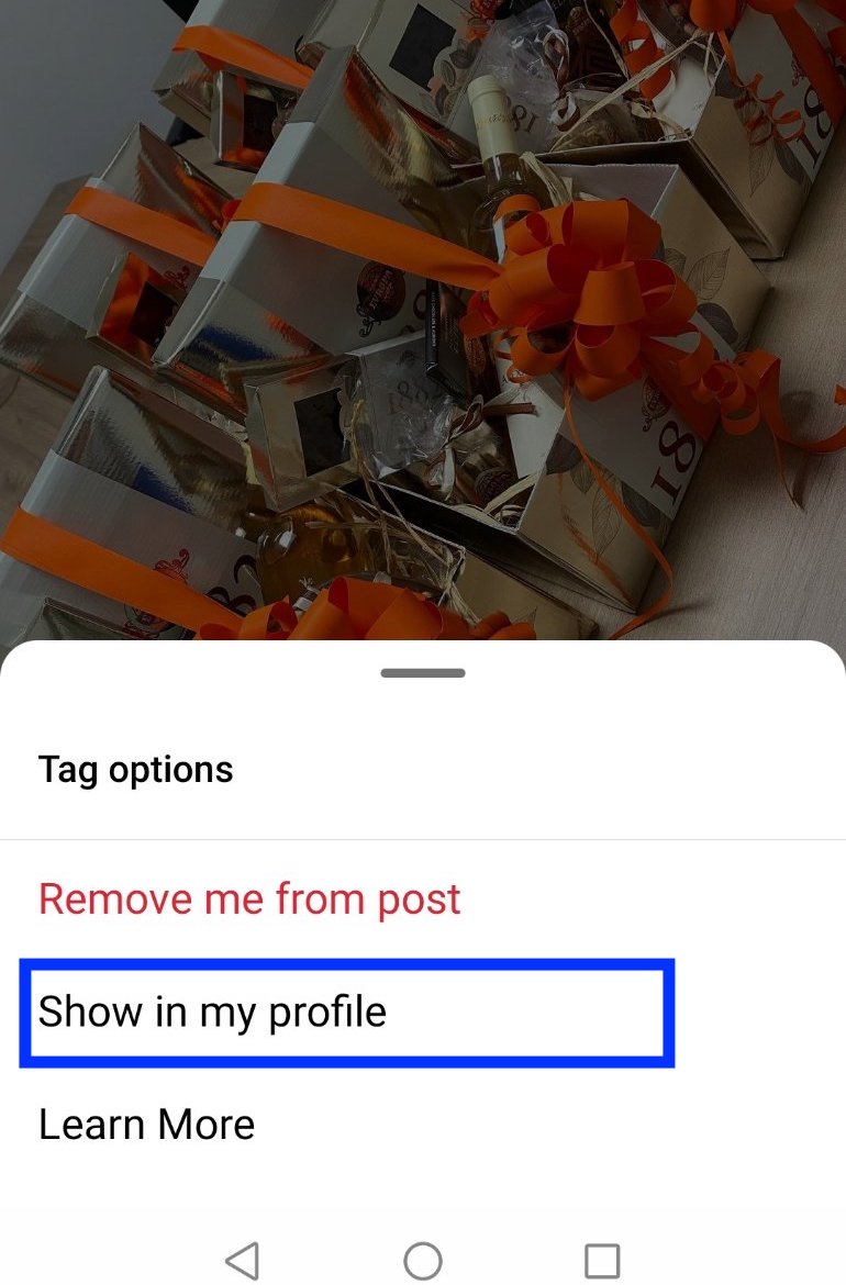 Show in my profile - Instagram options