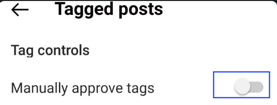 Turn toggle on - Manually approve tags - Instagram