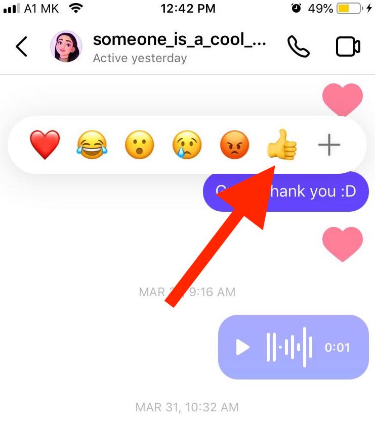 instagram dms thumbs up reaction