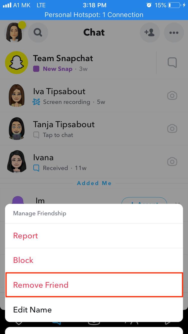snapchat manage friendship