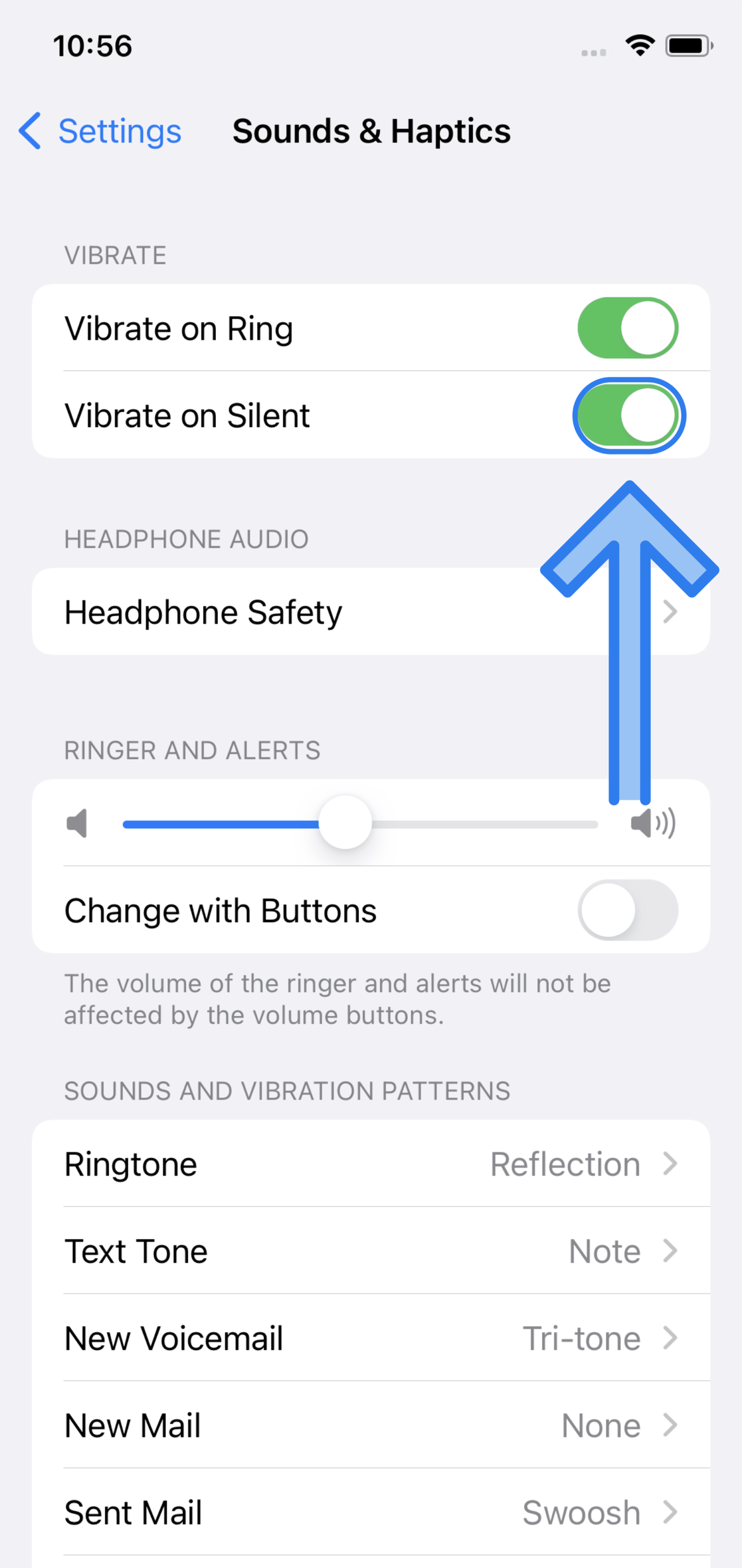 Toggle on the ‘Vibrate on silent’ option
