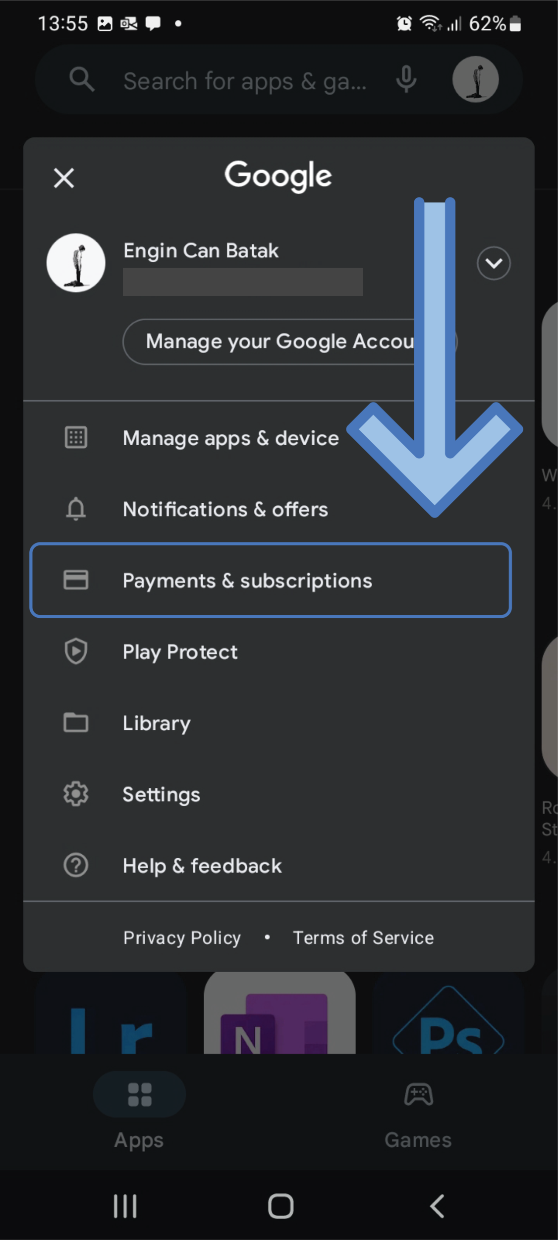 Select ‘Payments & subscriptions’