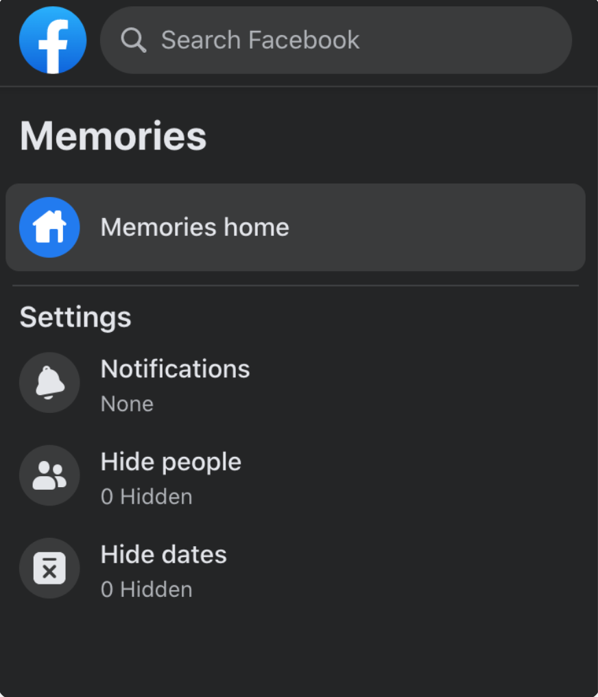 facebook memories menu
