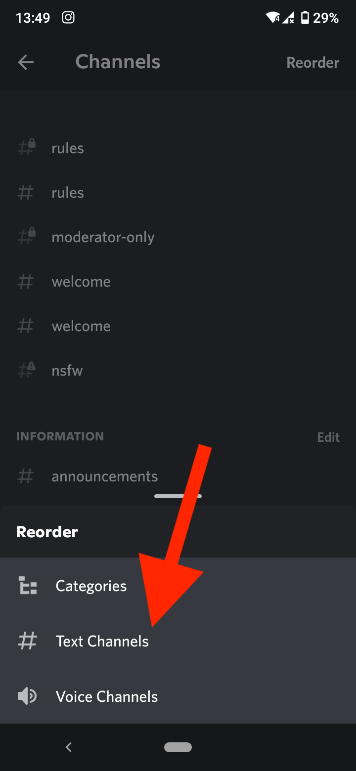reorder discord text channels android