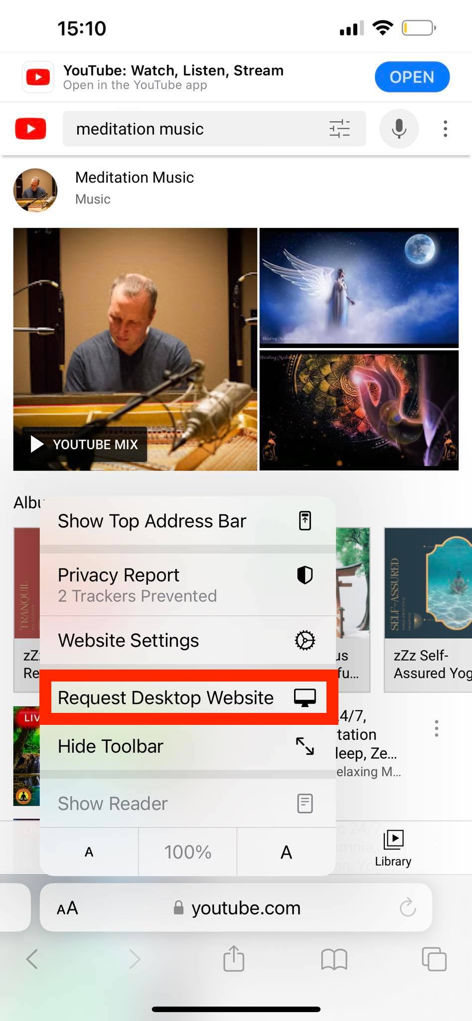 Select ‘Request Desktop Website’