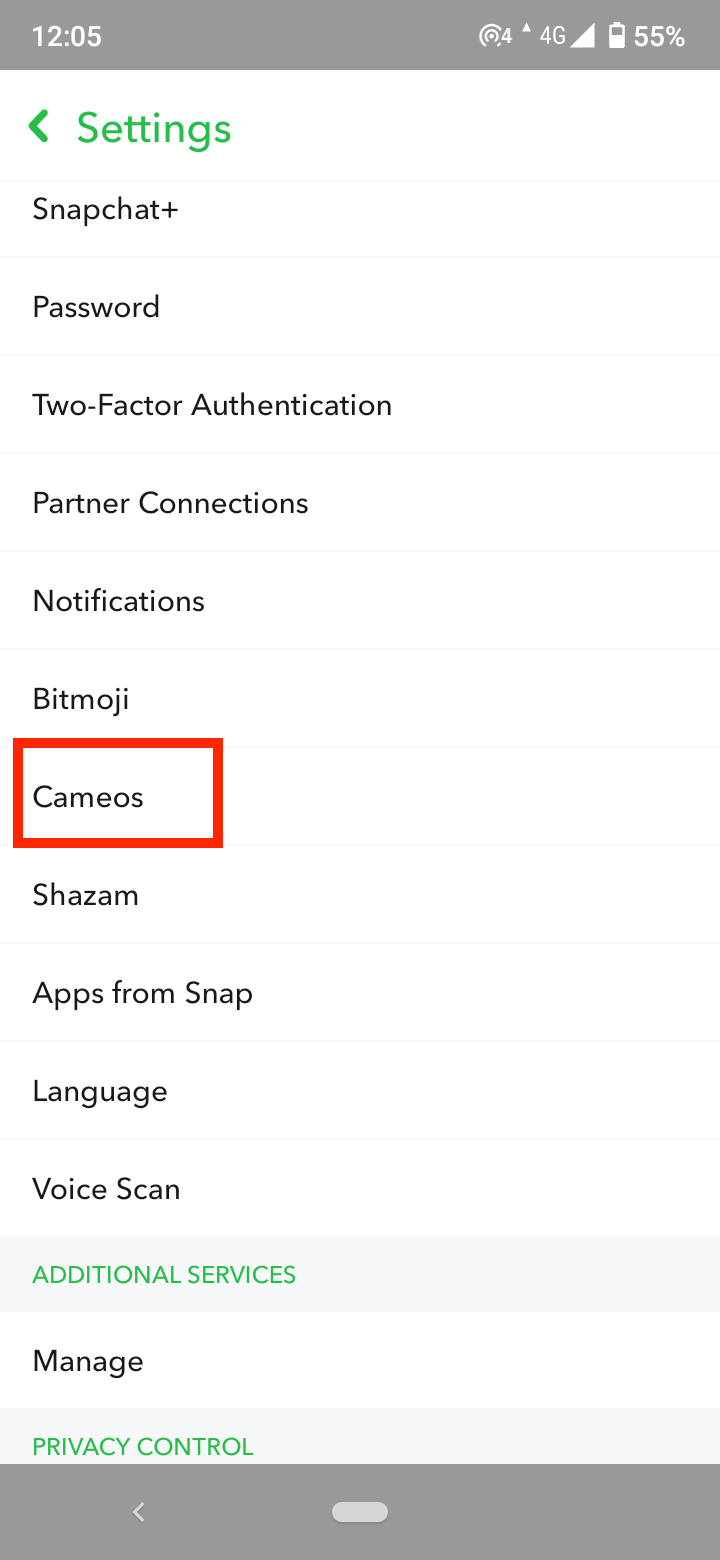 Tap on 'Cameos'