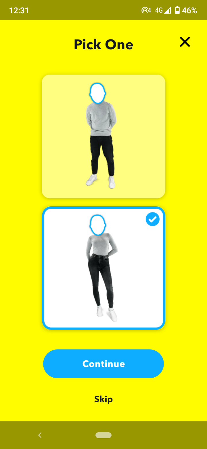 Select a body type and tap on ‘Continue’