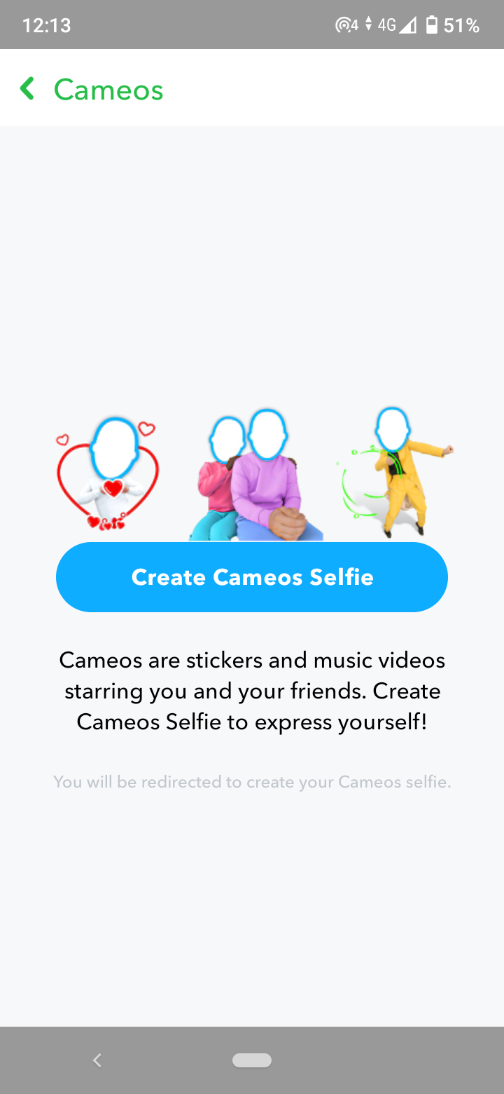 Tap on 'Create Cameos Selfie'