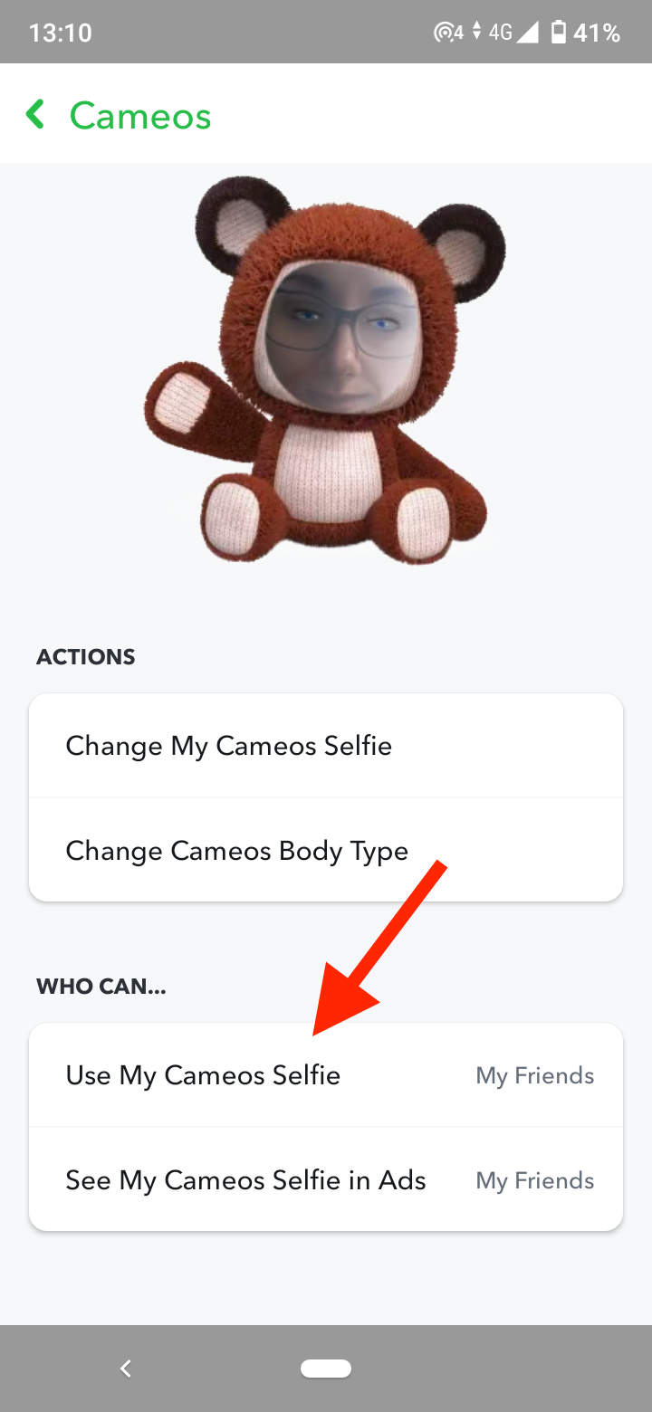 tap on ‘Use my Cameos Selfie’