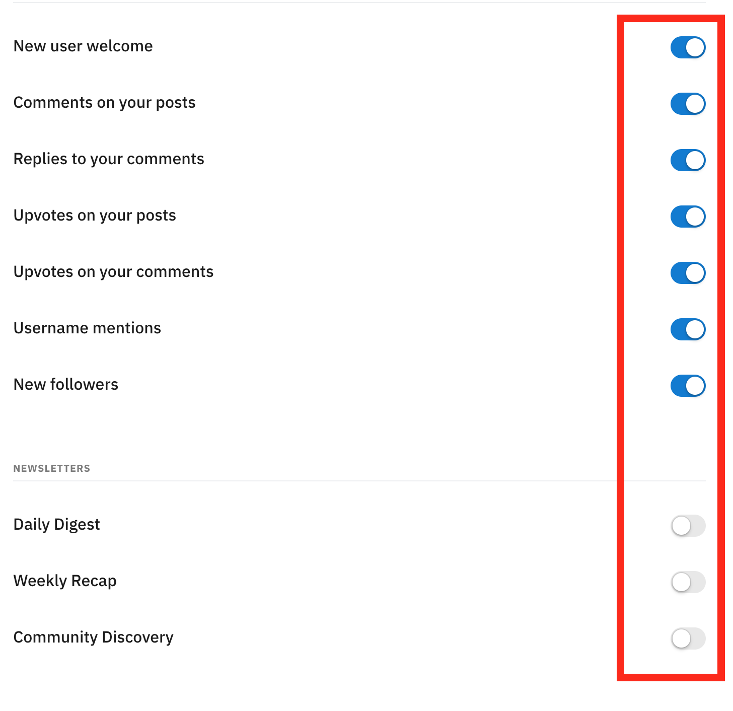 email notification settings 