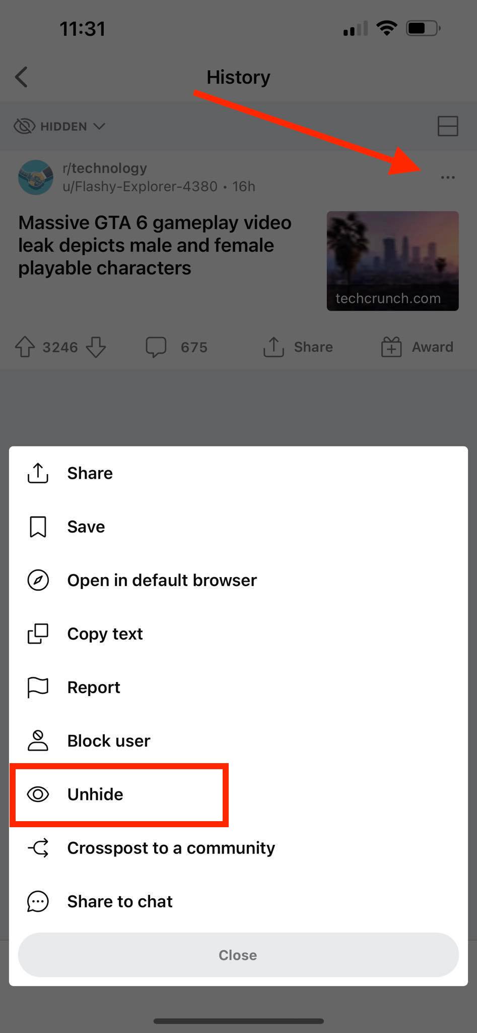 reddit unhide post