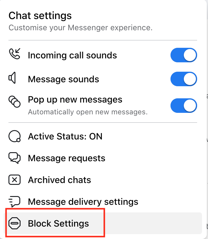 facebook messenger block settings