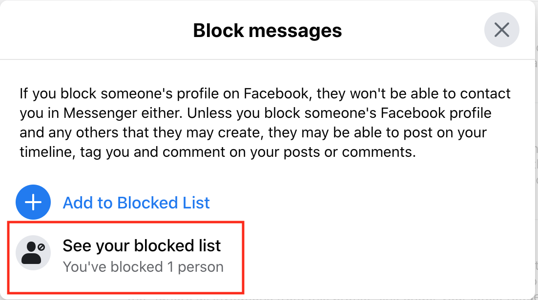 Facebook messenger blocked list
