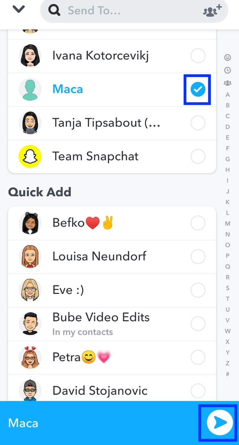 Put a tick to choose friends on Snapchat